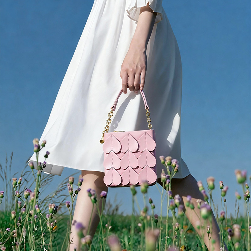 ELLE女包2026新款包包粉色真皮时尚手提包水桶包单肩包少女风小包