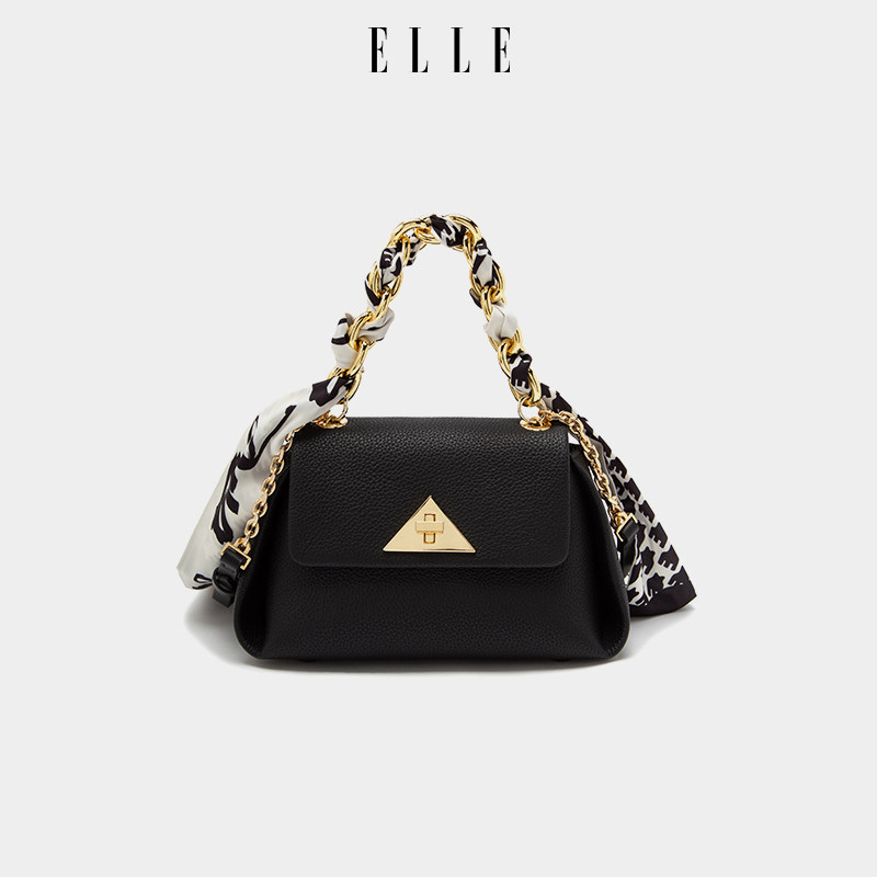 elle女包2023新款头层牛皮腋下包云朵小方包通勤链条包斜挎包包