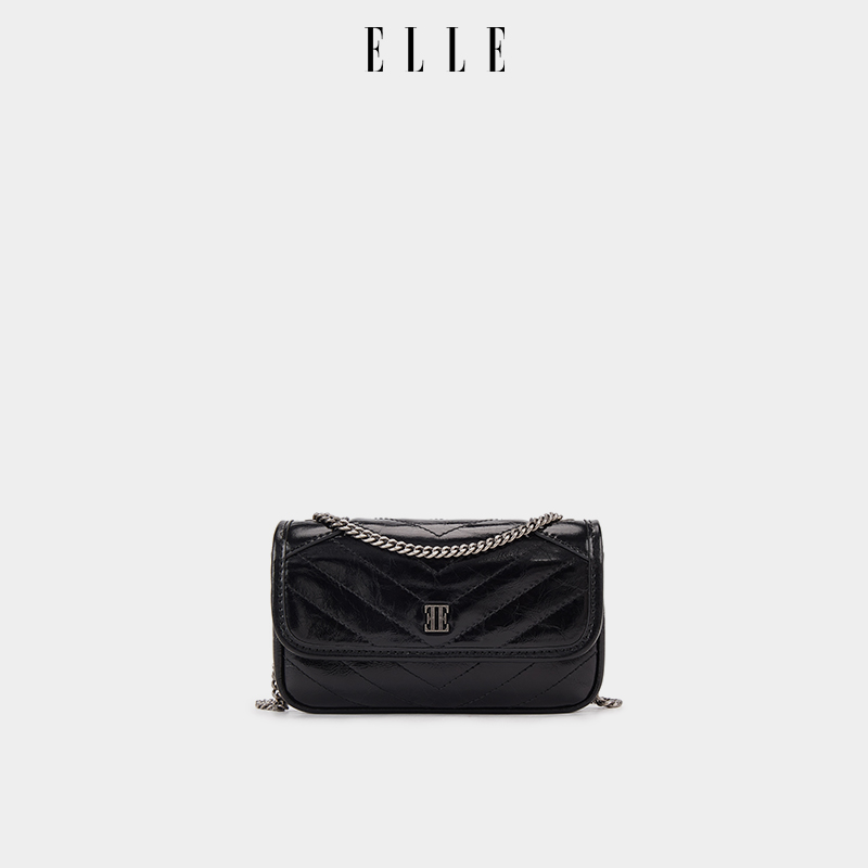ELLE油蜡牛皮翻盖链条包