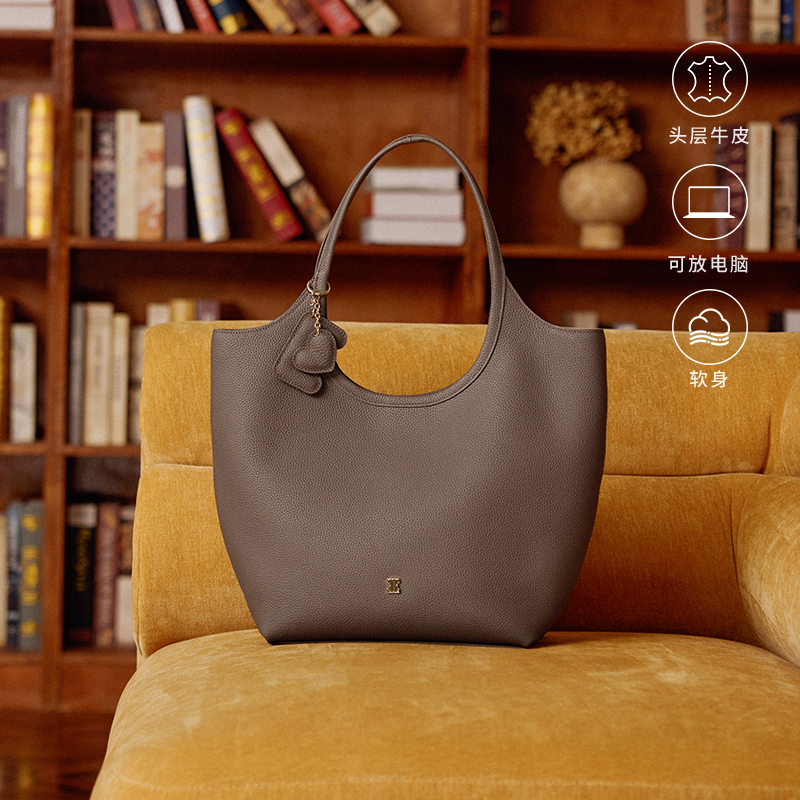 ELLE女包2025新款包包头层软牛托特单肩包高级感通勤手提包