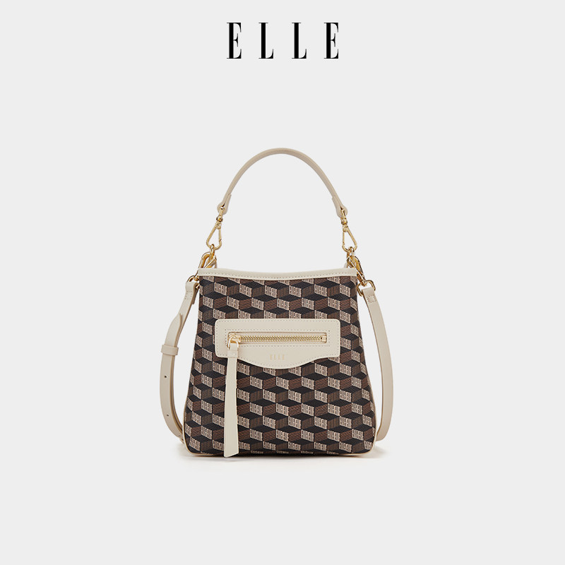 ELLE女包2025新款时尚通勤水桶包复古老花手提包大容量菜篮子包女,箱包皮具/热销女包/男包,水桶包,淘宝优惠券,粉丝福利购,淘宝优惠卷