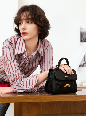ELLE女包高级感轻奢复古手提包翻盖小方包百搭女士通勤小包斜挎包