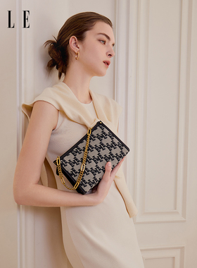 ELLE女包老花链条包斜挎包百搭小方包女士腋下包手提精致单肩包包
