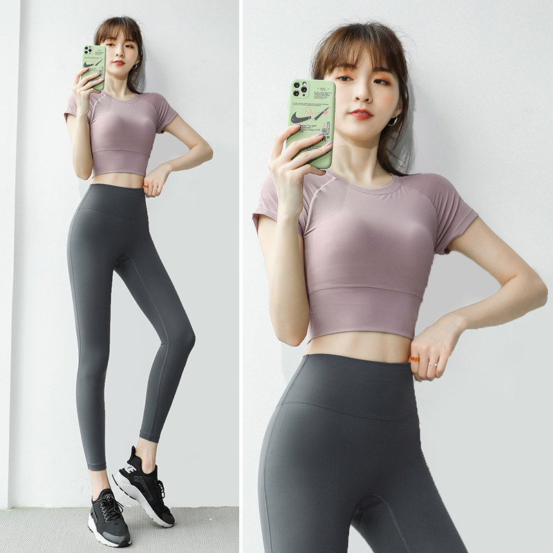 短袖裤子瑜伽服套装女夏天v健身网红速干紧身衣运动跑步外穿两件