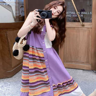 大码300斤波西米亚风多巴胺拼接连衣裙女夏季新款胖MM浪漫背心裙2
