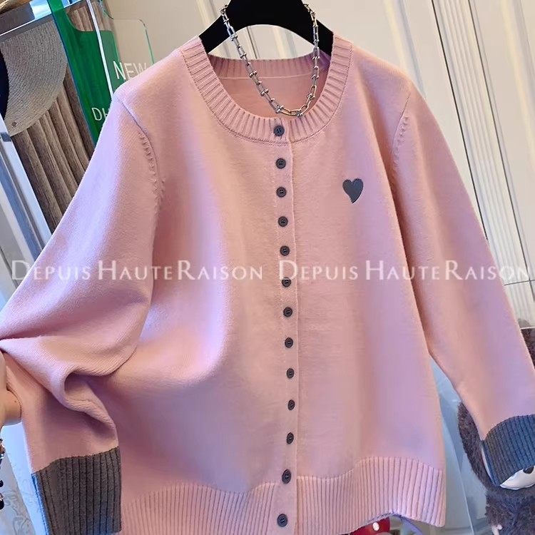 胖MM慵懒风爱心排扣假两件针织衫女大码300斤秋冬宽松毛衣开衫潮2