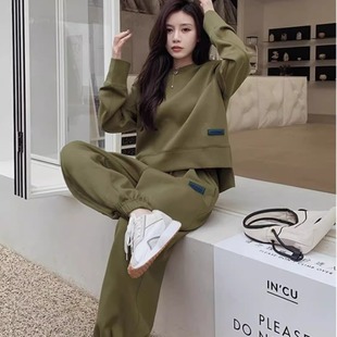 运动裤 大码 休闲百搭卫衣 女秋冬新款 两件套 300斤胖MM简约通勤套装
