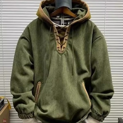 大码300斤美式复古拼色连帽卫衣女秋季新款胖MM休闲宽松百搭上衣2