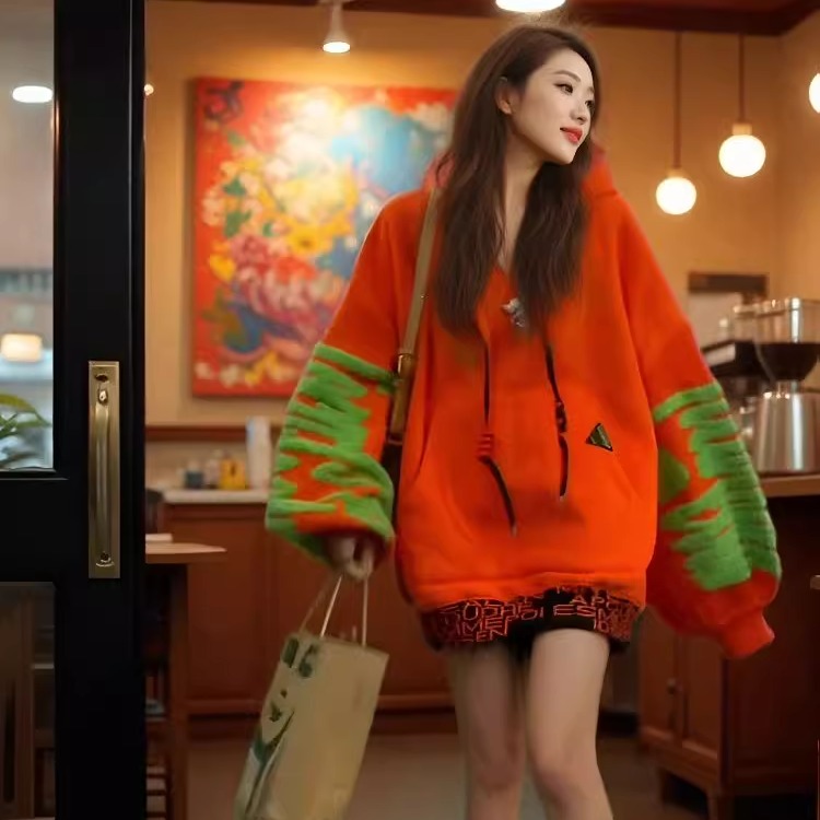 设计感绣花长袖连衣裙女胖MM大码300斤秋冬加绒加厚中长款卫衣裙2