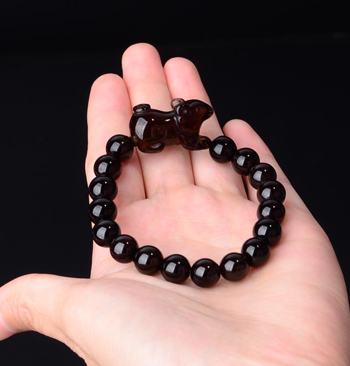 正品天然黑水晶老鼠鼠来宝手链