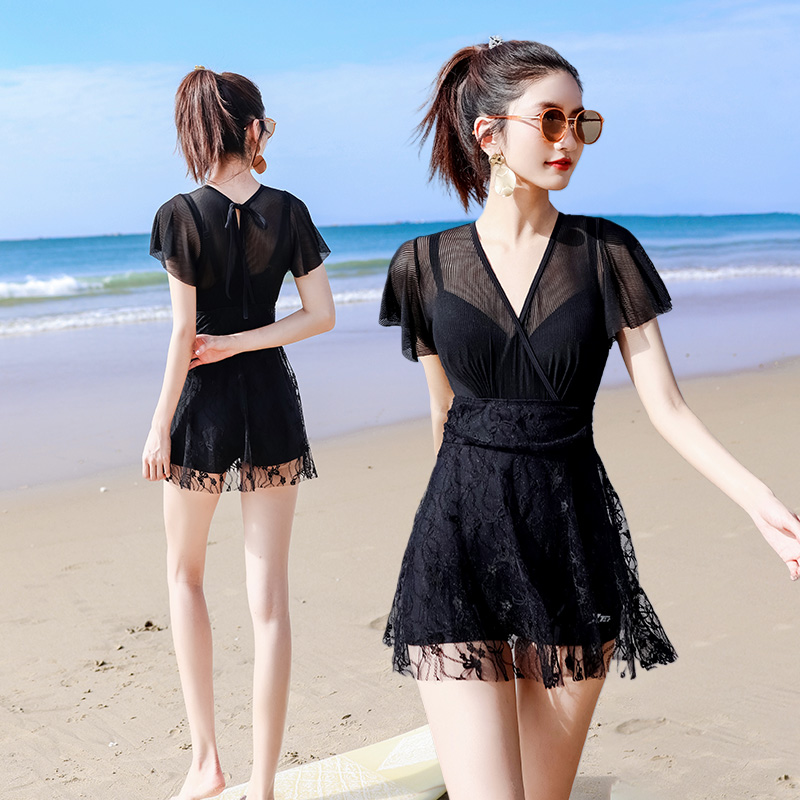 特步泳衣女款2023新款泡温泉大码微胖女孩遮肉显瘦女士连体游泳装