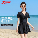 特步泳衣女2025新款 连体裙式 保守遮肚显瘦大码 胖mm温泉度假游泳装