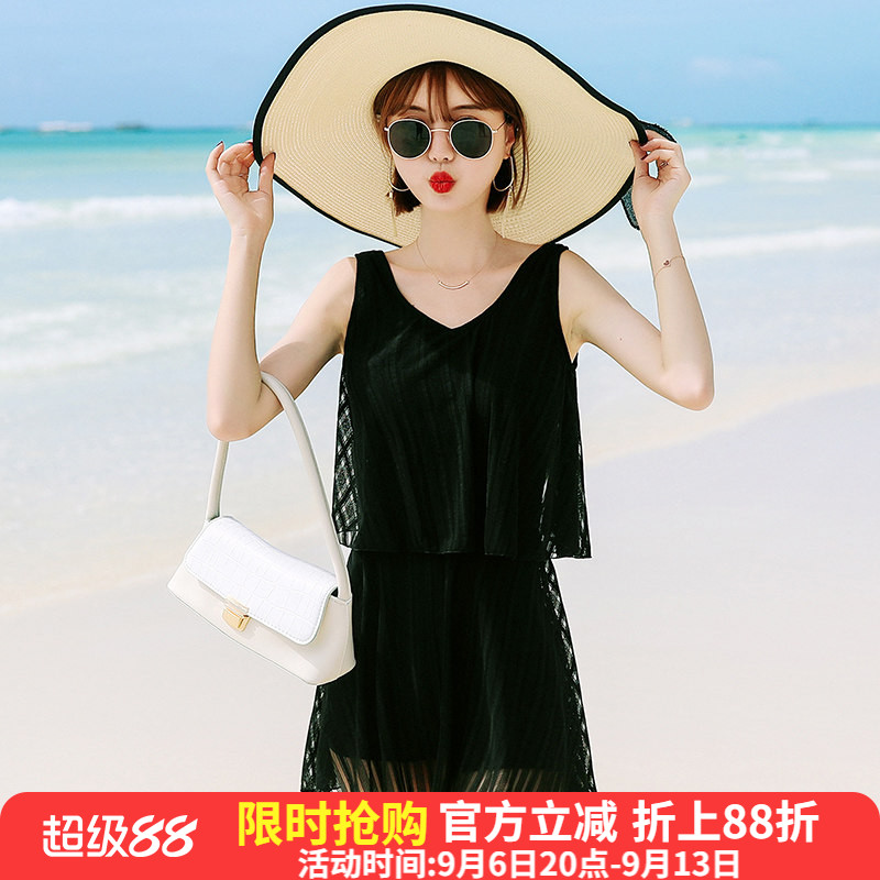 宜肤游泳衣女保守泡温泉显瘦遮肚2026新款时尚黑色性感连体裙式装