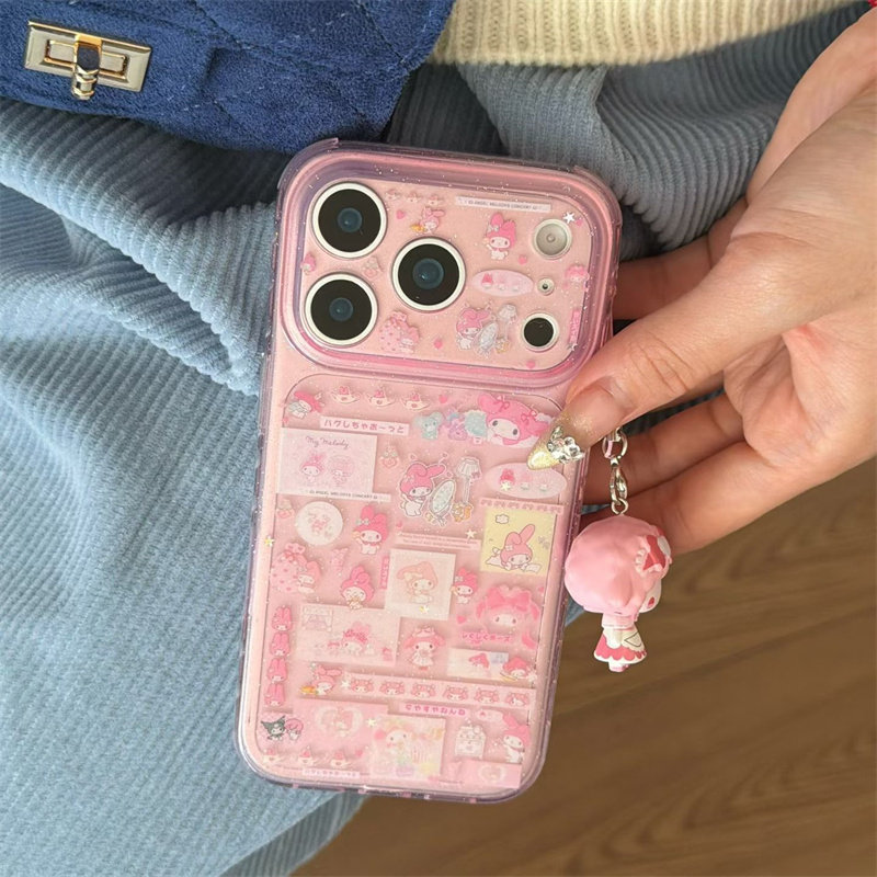 ins日韩超萌拼贴卡通适用苹果17全包粉嫩手机壳15promax高级感少女心挂饰保护套14iPhone个性16女款