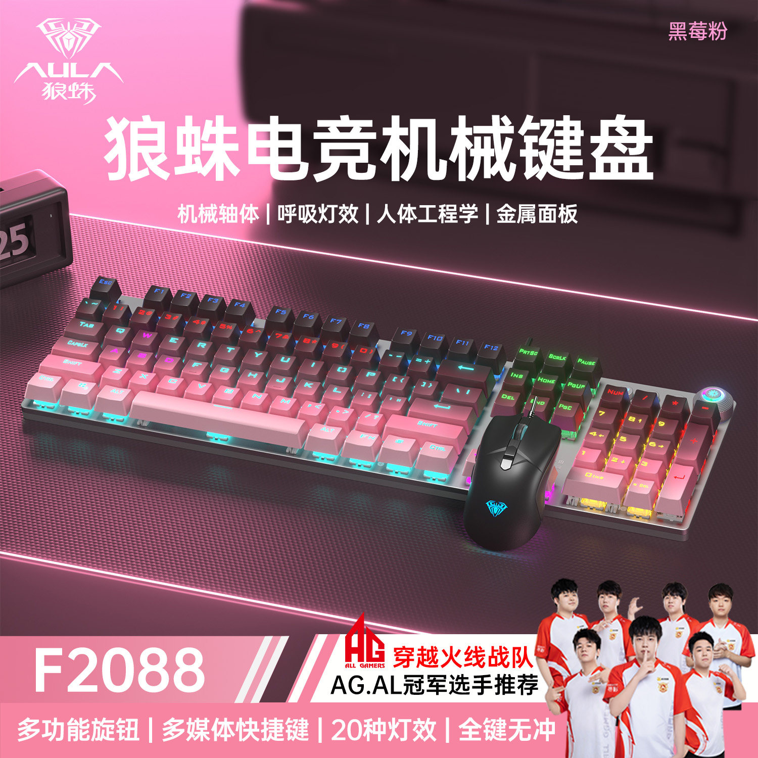 狼蛛F2088有线机械键盘电竞游戏办公青轴红轴热插拔108键鼠套装