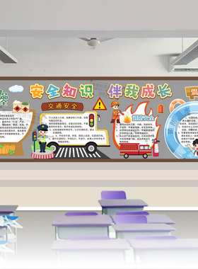 安全知识交通消防食品预防溺水校园黑板报初中小学生教室班级装饰