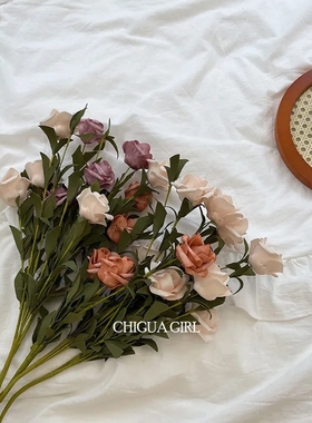 ins韩风摆拍仿真花玫瑰礼物复古家居装饰玫瑰花泡沫假花摆拍道具