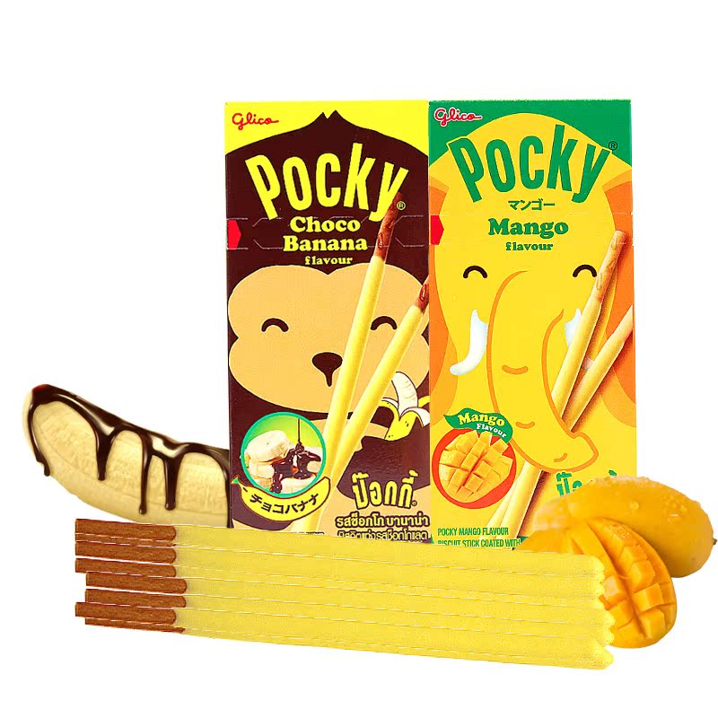 泰国进口零食 格力高 pocky 芒果/香蕉巧克力味 百奇涂层饼干棒