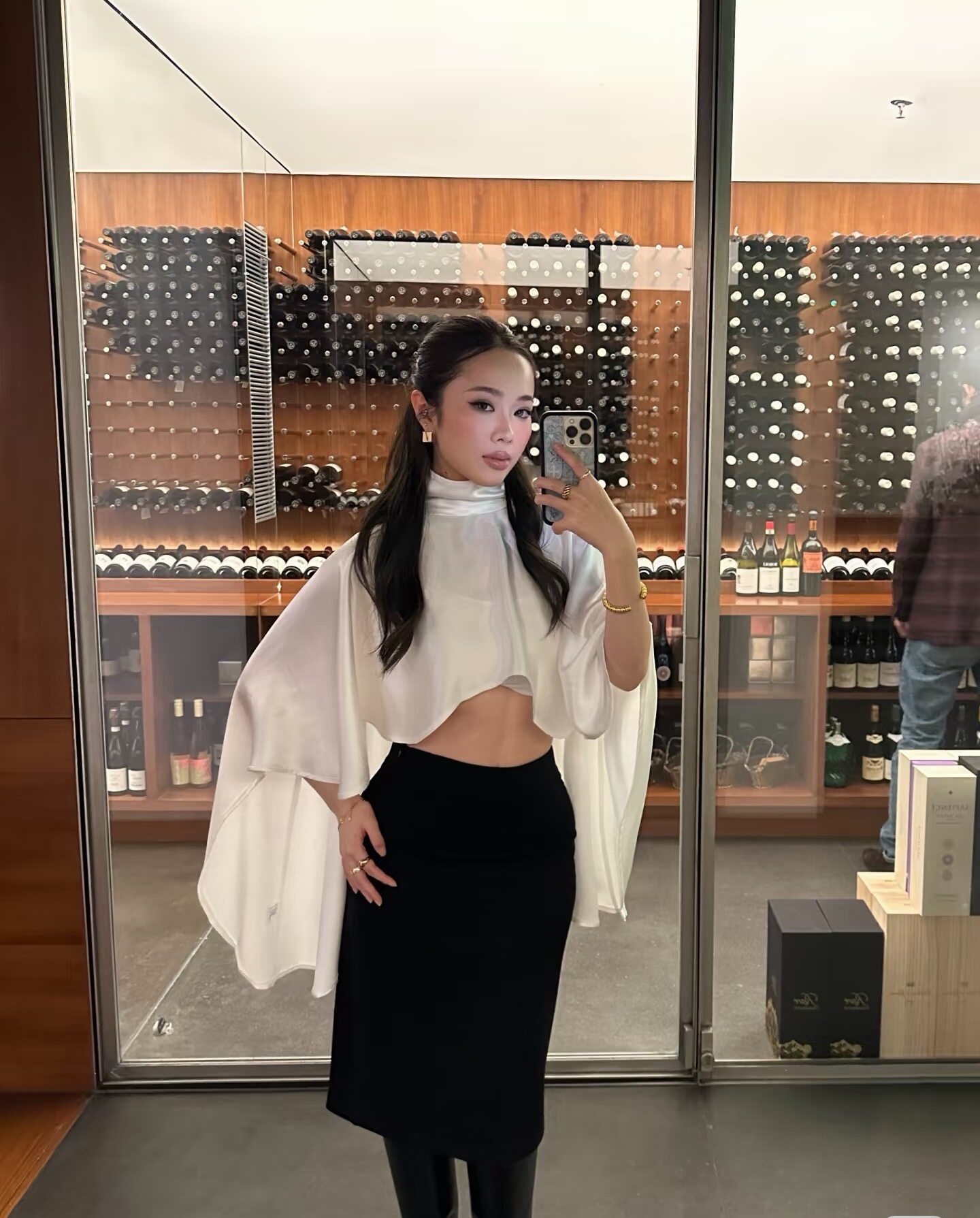 ES小众设计感白色高领罩衫上衣气质斗篷时尚性感简约优雅套装