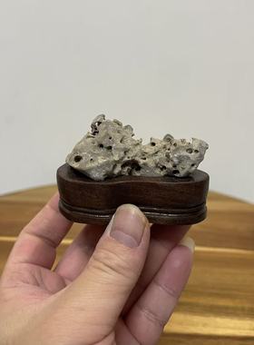 迷你微观赏石 天然太湖石小花洞山形摆件 原石书桌茶桌摆件手把件