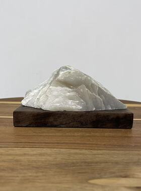 雪山 天然新疆和田玉 原石切底 书桌茶桌书架小摆件 山形原石头