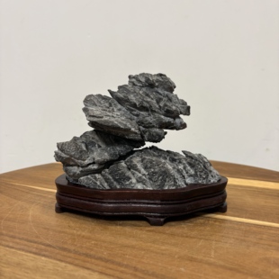 天然英石山形摆件 原石原底 古拙意境山峰书房茶室办公桌石头摆件