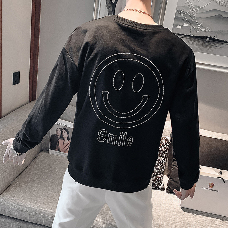 黑色2023秋装社会小伙修身印花圆领卫衣男潮W6005-P55控价78，男装卫衣，电商A108