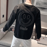 黑色2023秋装社会小伙修身印花圆领卫衣男潮W6005-P55控价78，男装卫衣，电商A108