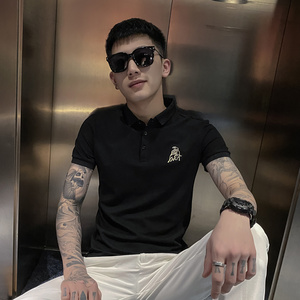 黑色 2020精神小伙修身polo衫男士短袖T恤 PL51-P48 控价68图片