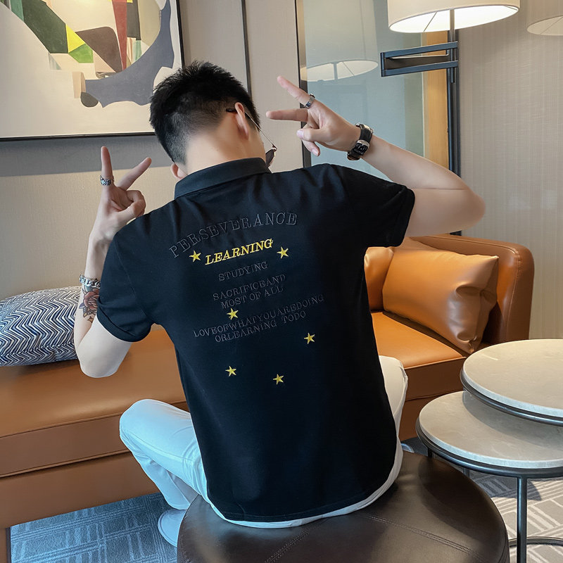 黑色 2020精神小伙修身polo衫男士短袖T恤PL53-P48 控价69图片