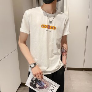 白色2021店主风精神小伙修身男式印花短袖T恤社会tT060-P38控58