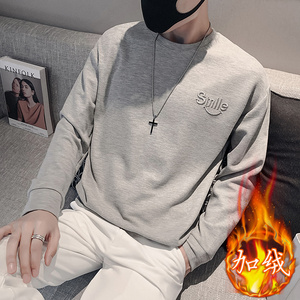 灰色 2023冬装修身印花圆领加绒卫衣男潮W6003加绒-P58 控88图片