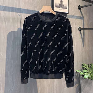 黑色挂拍 2023秋装修身印花圆领卫衣男潮W6006-P48 控价68图片