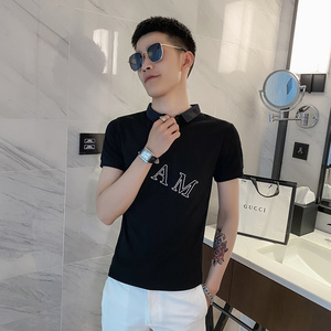 黑色 2020精神小伙修身polo衫男士短袖T恤PL55-P48 控价69图片
