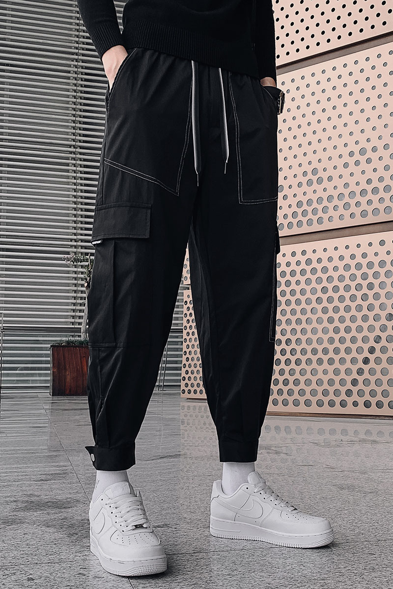 黑色2023秋装社会小伙男士九分裤青年束脚运动裤男潮K140-P65控98,男装休闲裤,电商A108