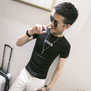 黑色 2020精神小伙修身男式短袖T恤社会tee T178-P38控价59图片