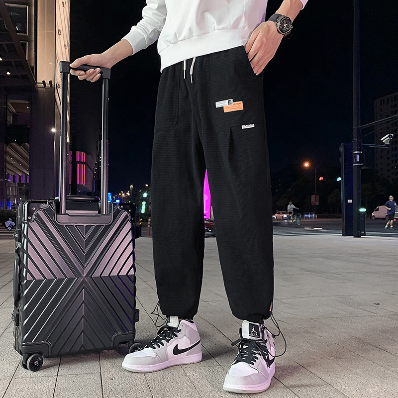 黑色2023秋装精神小伙九分裤男青年束脚运动卫裤潮K125-P65控98，男装休闲裤，电商A108