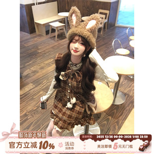 背心裙女小个子可爱减龄短裙子 日杂甜美风小飞袖 织物猪 可可信笺