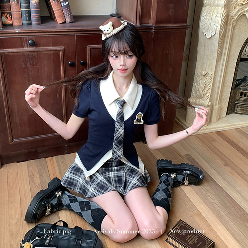 甜美学院风jk套装女夏季短裙套装