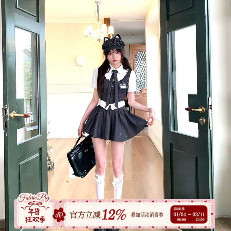 织物猪 雾灰信号 学院风JK制服套装女夏季校供感穿搭半身裙两件套,女装/女士精品,时尚套装,淘宝优惠券,粉丝福利购,淘宝优惠卷