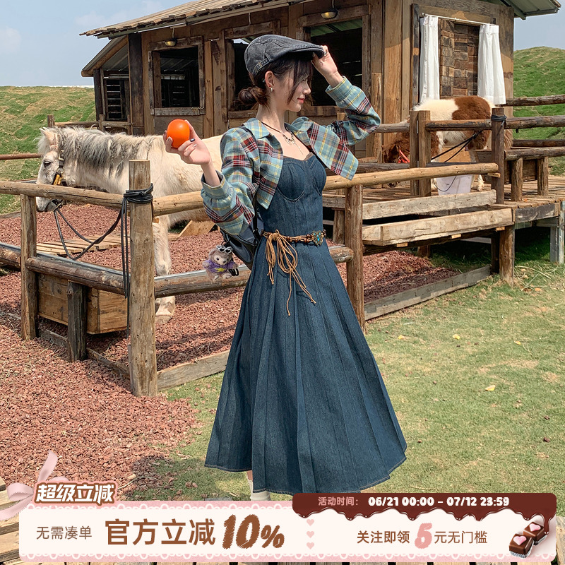 蝴蝶情书复古牛仔背心裙