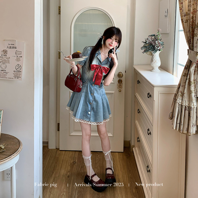 甜美少女风牛仔衬衫连衣裙女