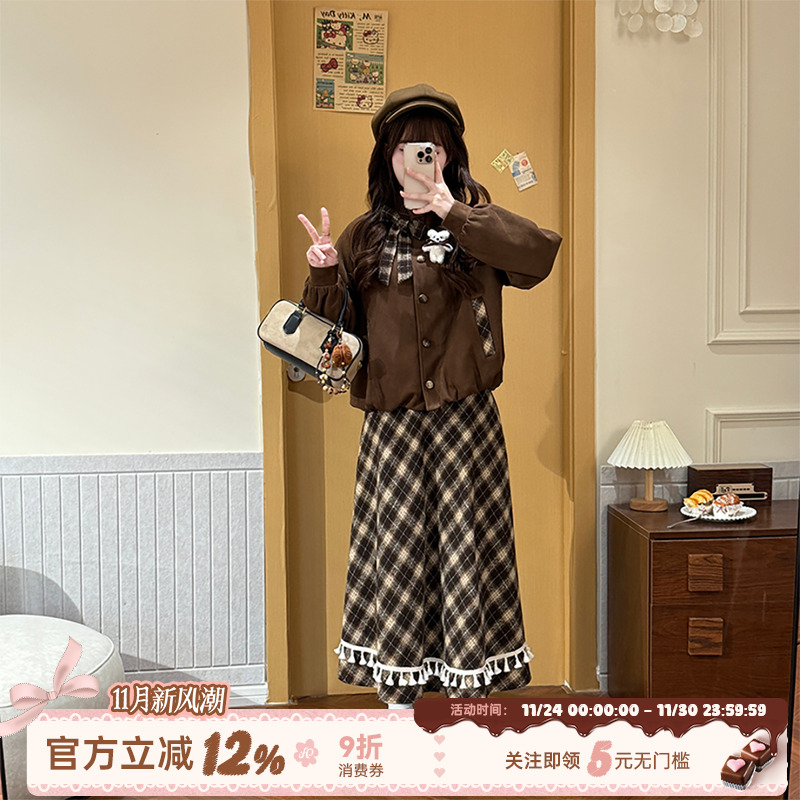 复古美拉德短款夹棉外套女秋冬