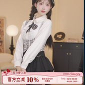 学院风套装 美式 女束腰马甲 白色长袖 蓬蓬短裙 织物猪 衬衫 小画家
