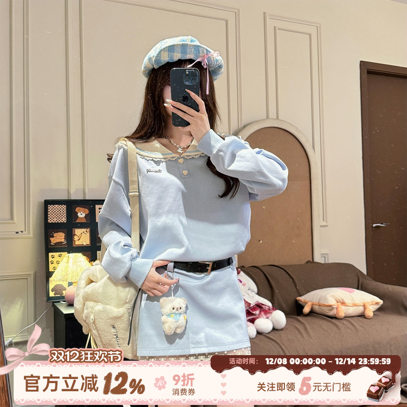 甜美风蓝色海军领连衣裙女