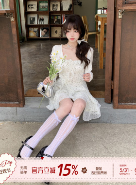 织物猪 月光缪斯 夏日度假风白色波点吊带连衣裙女收腰蛋糕短裙子