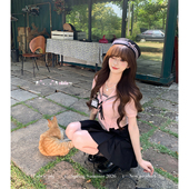 粉色水手领上衣黑色半裙两件套学院风jk制服套装 织物猪 甜心少女