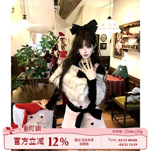 纯欲感气质名媛毛毛披肩 小香风皮草外套女冬季 织物猪 软萌千金