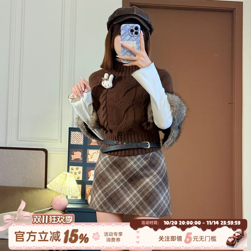 秋冬复古美拉德斗篷毛衣套装女