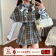 学院千金风套装 织物猪 海岸来信 格纹假两件连衣裙女初秋斗篷披肩